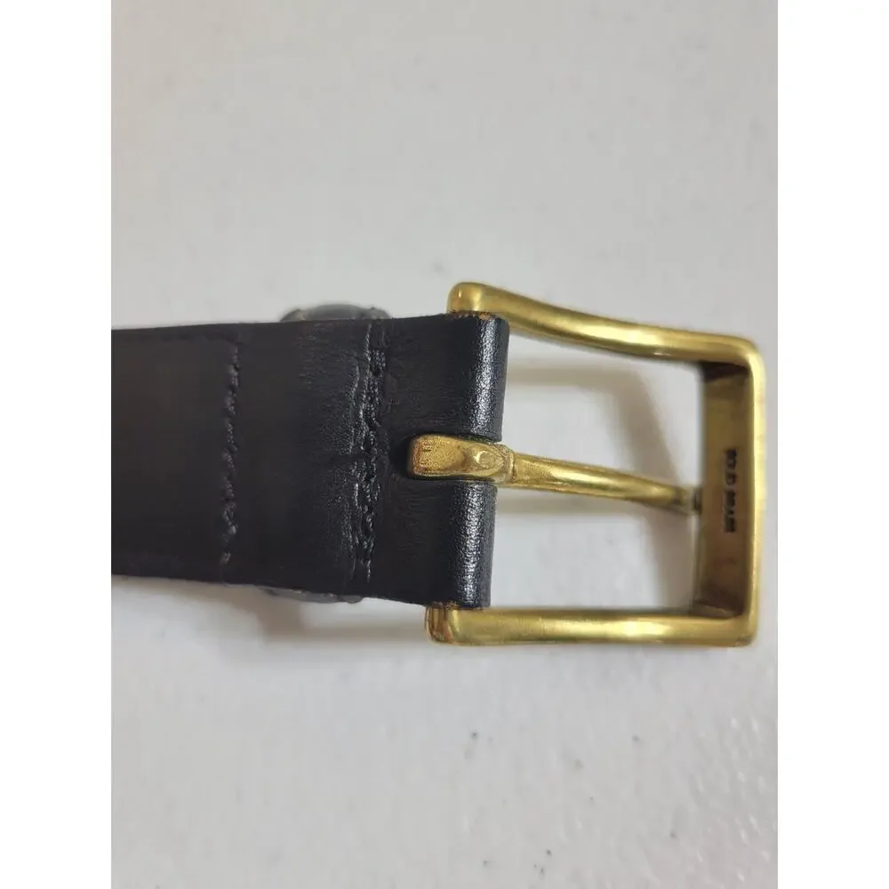 Belt Men's Black Genuine Leather‎ Work Casual Dress Solid Brass Buckle Size 40